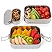 Stainless Steel Bento Lunch Box. 3-In-1 Ecofriendly Durable Bento Box Perfect for Kids and Adults. Holds more than 6 Cups of Food. Leak-Proof Compartment. Stainless Steel Cutlery Included