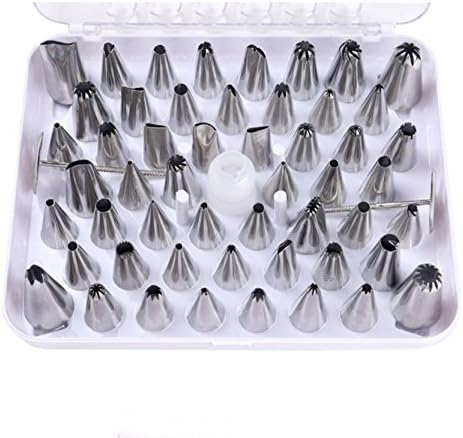 lovechef Kit of 55 Professional Stainless Steel Nozzles for Pastries Cakes, Cream, Mousse, Macarrons (48 Nozzles + 4 Large Nozzles + 1 Adapter + 2 brackets)