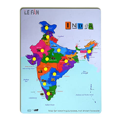 Image of Lefan Wooden Indian Map Puzzles and indentifier Board with Knobs, Educational Puzzle,Learning Aid for Boys and Girls,Kids