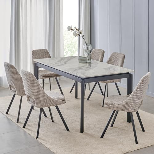 Image of Home Centre | Bruce Set of 2 Fabric Dining Chairs | Dining Chair for Home | Metal | Beige | 1 Year Warranty