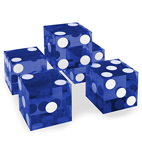 Brybelly Professional Casino Dice 19mm with Sharp Edges, Set of 5 - Precision Gambling Dice Set with Matching Serialized Numbers and Flat Face Pips for Craps and Other Casino Games - Blue Dice Set