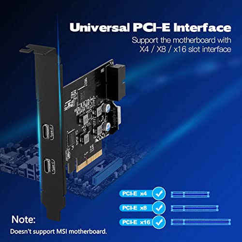 Usb C Pcie Expansion Card Superspeed 10Gbps With 2 Usb C And 2 Internal Port(Type-E,19 Pin Usb 3.0 Header) Pci-E Add On Cards Pci Express Front Panel Adapter For Desktop Pc #TOP1