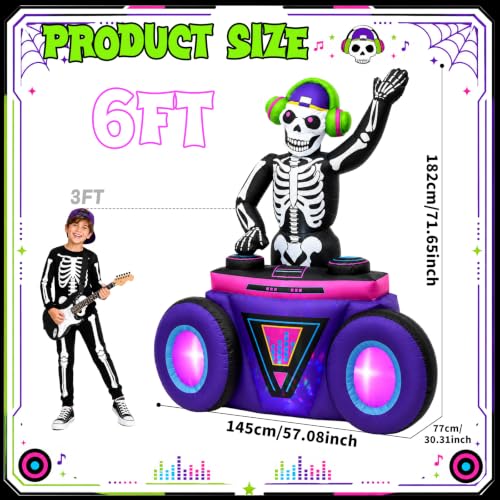 Aufblasbares Skelett-DJ mit Musik und LEDs, 1,8 m – Produktansicht 2