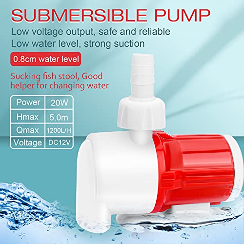 Image of DC 12V Submersible Pump 20W Portable Aquarium Water Pump 1200L /H High Flow Pumps Frequency Conversion brushless DC Pump Amphibious Pump for Home Pond Fish Tank Fountain