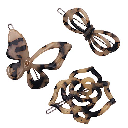 Lizzie Kay 3PZAS Juego de Hebillas Pequeñas para el Pelo Rosa Mariposa Lazada Diseño de Carey para Pelo Fino Mujeres