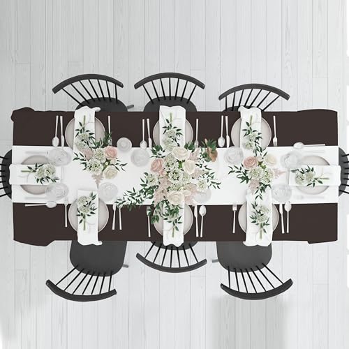 Image of HOME COLORS.IN Cotton Plain 6 Seater Table Cover - Machine Washable - Durable - Dining Table Cloth - 60 x 84 Inch - Brown
