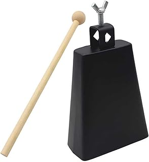 Cow Bell, 6 Inch Metal Black Cowbell Drum Accessories with Stick, Perfect for Percussion Enthusiasts