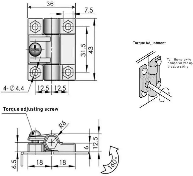 Replacement Adjustable Torque Positioning Hinge 4 Pre-drilled Countersunk Holes Door Hinge