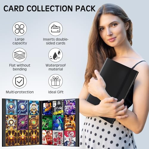 Sammelkarten Album, 360 Seitentaschen Karten Sammelalbum, Wasserdichter Ordner, Schützen Sie die Karte, Geschenk für Kinder und Karten Sammler, Schwarz