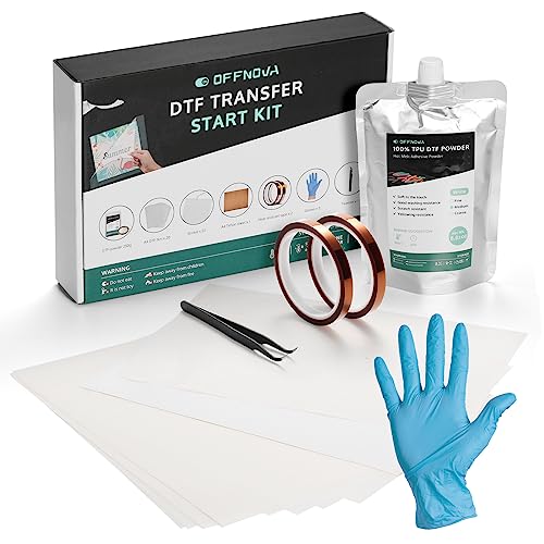 OFFNOVA All-in-1 DTF Starter Kit - 20 A4 Transfer Film Sheets, 250g White Hot Melt DTF Powder for Direct Fabric Sublimation