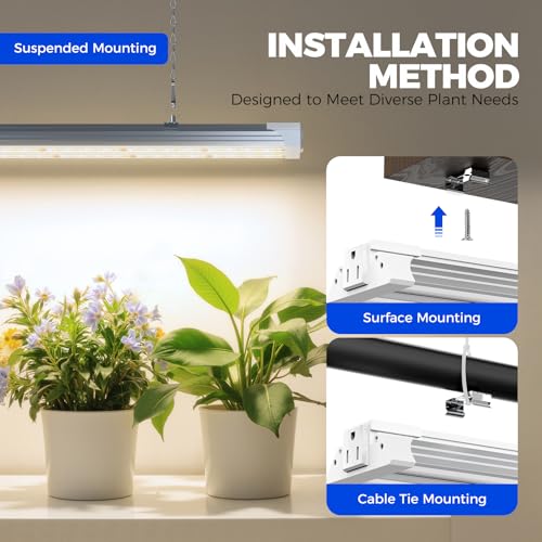 Image of Barrina TX36 2FT Grow Light, 144W(4 x 36W, 800W Equivalent), High PPFD, Full Spectrum, Mechanical Timer, Hanging Plant Lights for Indoor Growing, Seedlings with On /Off Switch, Linkable, 4 Packs