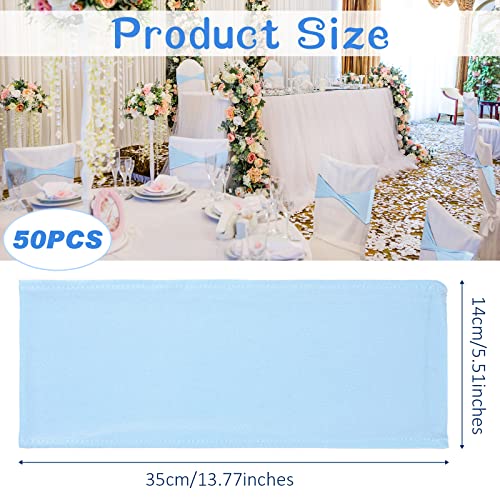 Breling 50 Pcs Spandex Chair Sashes Without Buckle Baby Shower Plain Bow Light Sash Stretch Bow Chair Elastic Bands Ties for Wedding Banquet Hotel Party Events Decoration(Blue)