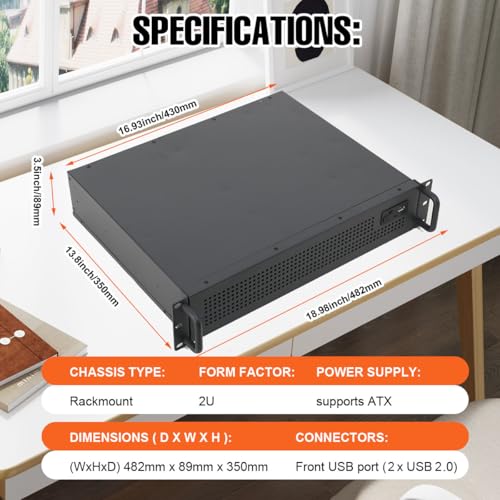 Gabinete para servidor 2U, chasis rackmount de PC, caja para servidor, profundidad de 13,78 pulgadas | compatible con placas base Mini ITX y Micro ATX (9,6 x 9,6 pulgadas), soporta 3 discos duros de 3,5 pulgadas o 2 de 3,5 pulgadas + 1 SSD de 2,5 pulgadas miniatura 4