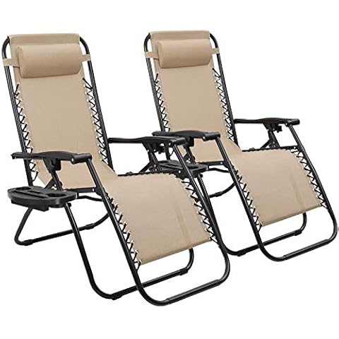 Devoko Patio Zero Gravity Chair Outdoor Folding Adjustable Reclining Chairs Pool Side Using Lawn Lounge Chair with Pillow Set of 2 (Beige) Cover