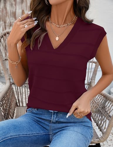 Image of AKEWEI Sweater Vest Women Sleeveless Knitted V Neck Cap Sleeve Pullover Tank Tops 2025 Summer Fall Fashion Causal Trendy