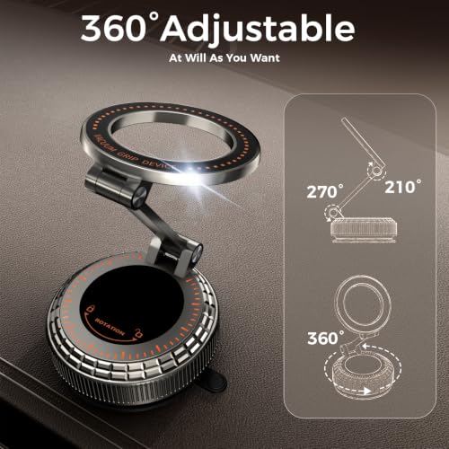 Image of Metal Magnetic Car Phone Holder, 360 Adjustable Magsafe Car Phone Mount, Vacuum Suction Cup Phone Holders for Your Car for iPhone 17-12 Pro Max Air Plus & Android (Dark Gray)