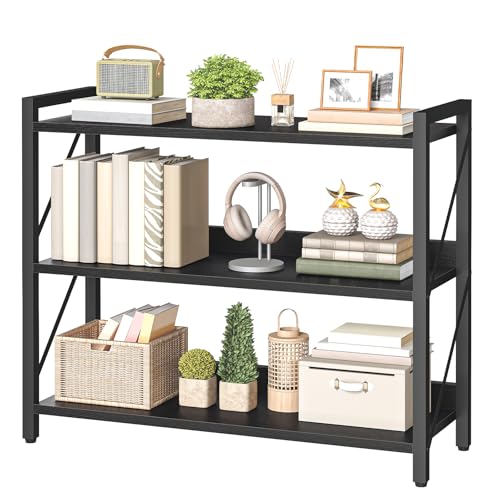 Image of HOOBRO Bookshelf, 3-Tier Industrial Bookcase, Book Shelf Storage Organizer, Bookshelf with Metal Frame for Living Room, Bedroom, Home Office, Kitchen, Black BB718SJ01