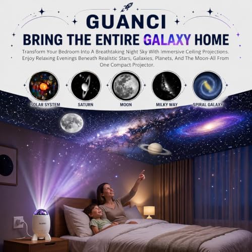 Image of GUANCI 2-in-1 Galaxy Projector Night Light, Mini Star Projector with 5 Slide, USB Portable Starry Sky LED Lamp, 360 Rotating Adjustable Brightness for Bedroom, Kids Room & Car Decor
