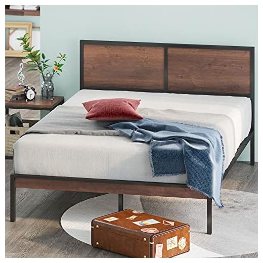 Zinus Mory Estructura de Cama de Metal y Madera de 30 cm con cabecero Dividido | Somier de Listones de Madera | para Adultos, niños y Adolescentes | Fácil Montaje | 90 x 190 cm | Marrón