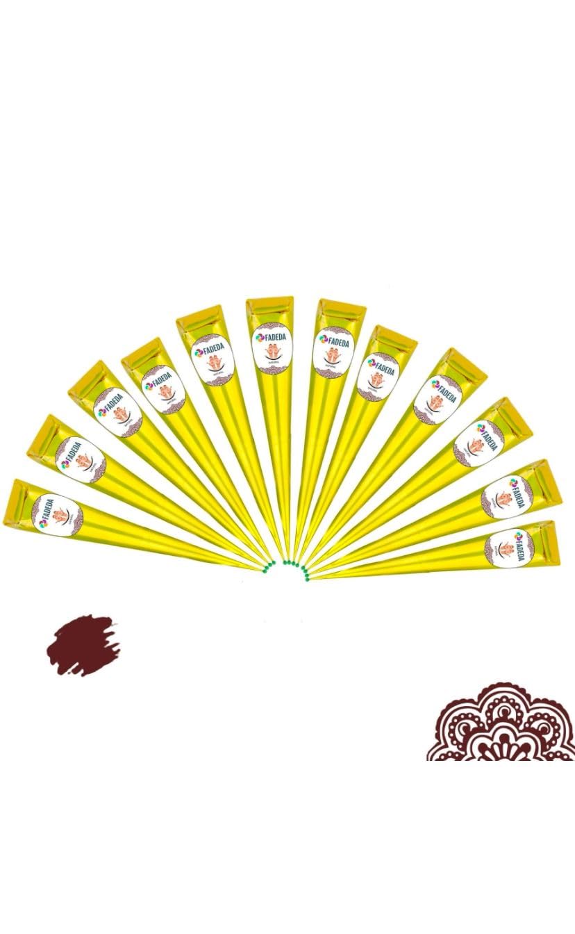 12x FADEDA Henna Kegel | 12x 25g natürliche Paste | Natur-Braun | 100 % pflanzlich | gebrauchsfertig & ohne PPD