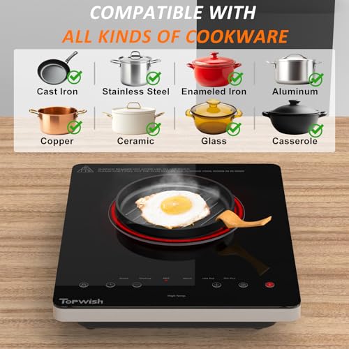 Image of TOPWISH Hot Plate Electric Single Burner Cooktop,Portabl Electric Stove | Small Stove Electric 1300W with LED Touch,Child Lock,110V Glass Countertop Burner for Cooking