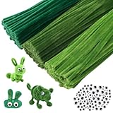 YFLeomry 300 Stück Pfeifenputzer zum Basteln,3 Verschiedene Grün,Chenilledraht Pipe Cleaner für Kreative DIY Projekte und Basteldekor ，Pfeifenreiniger zum Basteln grün mit 100 Kulleraugen