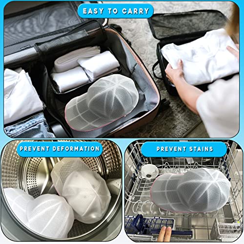 Hat Cleaner - Hat Cage for Washing, Hat Laundry Wash Bags for Baseball Caps, Hat Washer for Washing Machine or Dishwasher, Cap Washer Frame for Flat & Curved Hats (White - 2 Rack + 2 Bags)