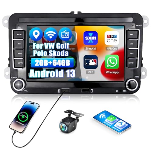 CAMECHO 2+32G Android 11 Autoradio con GPS para VW Golf 5 Golf 6 Skoda,Radio de Coche con 7 Pulgadas Pantalla Tactil/Wireless Carplay Android Auto/HiFi/FM RDS/Bluetooth Manos Libres+Camara Trasera