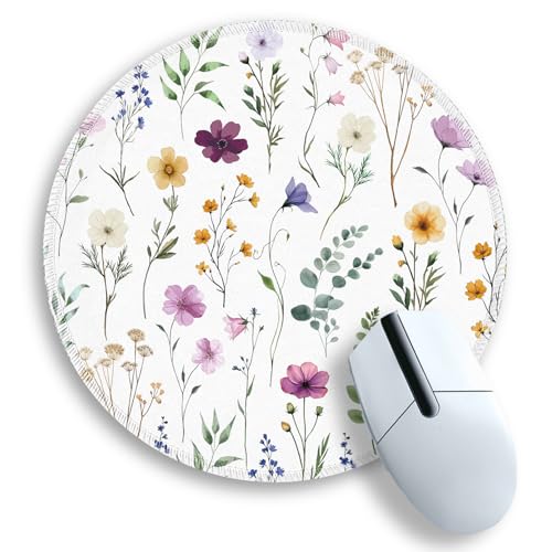 Gctriki Beautiful Flowers Round Mouse Pad, Small Comfortable Desk Mat with Stitched Edges & Non-Slip Rubber Base, Washable Mousepad for Computer Laptop, Office Home Decor Gift for Women Teacher