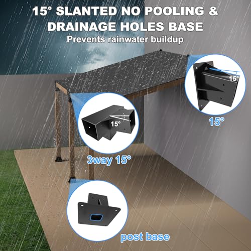 15° Lean Pergola Kit 4x4(Inner 3.64x3.64), 4-Way Slanted Pergola Roof Bracket, Post Base-Angled 4x4 Wood Post Bracket-DIY Gazebo Brackets-Hardware Kit for Outdoor Wood Beam Post Sunroom Carport Cabin by Vlaeng - Image 2