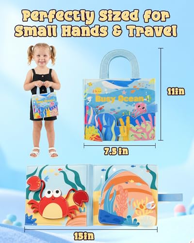Image of Montessori Busy Book, 8-Page Sensory Activity Toy, Sea Animals | 8 sensory pages, Fine motor and dressing practice, Portable travel toy, Birthday gift for boys and girls