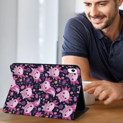 Housse de tablette iPad 11 2025 rose étui intelligent antichoc axolotl 10,9