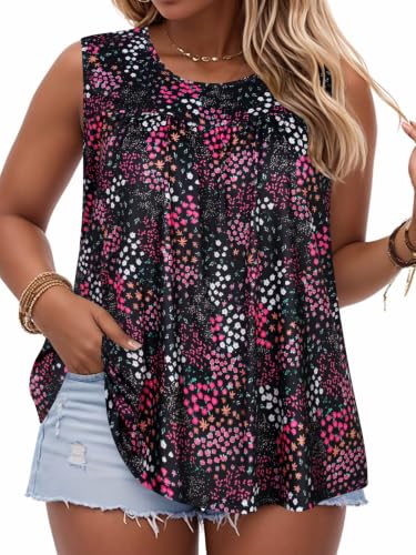 Image of Women Plus Size Tank Top Casual Summer Tops Loose Fit Sleeveless T Shirts Trendy Crewneck Tunic Tees 2026