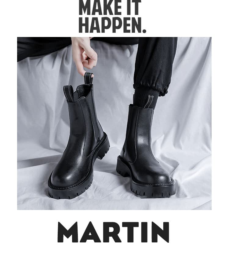 Men's Leather Platform Chelsea Boots Fashion Dress Casual Non-Slip Resistant Ankle Boots Fleece Warm for Winter2