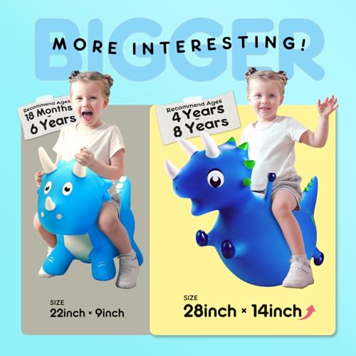 ZOOJOY Bouncy Dinosaur Hopper, Inflatable Dino Bouncing Animal for Toddlers, Indoor Outdoor Ride On Bouncing Horse W/Pump, Hopping Toys Gift for 4 5 6 7 8 Year Old Boy Girl - Image 5