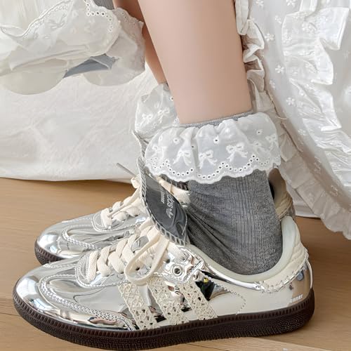 Snycler 4 Pairs Women Ruffle Ankle Socks,Adult Double Lace Turn Cuff Cotton Frilly Dress Socks Cute Bobby Sock with Ruffles2