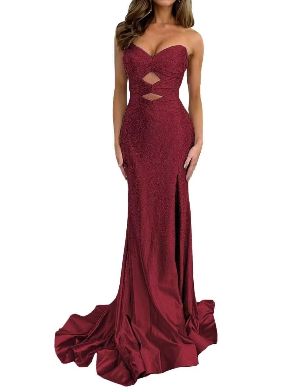 Lvxiuzi Teens Strapless Crystal Satin Prom Dress Cutout Sweetheart Long Corset Mermaid Evening Formal Gowns