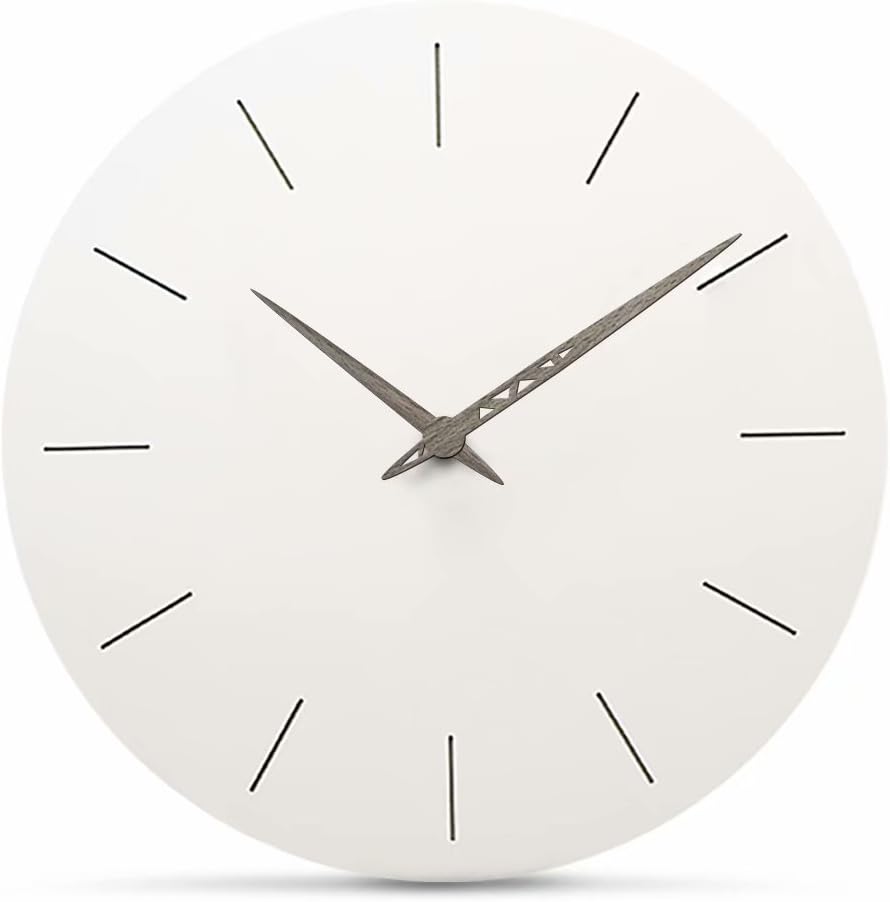 Silent White Round Wall Clock Non Ticking 12 Inch Atomic Sweep Movement Analog Clock, Decorative for Kitchen, Living Room, Bathroom, Bedroom, Office
