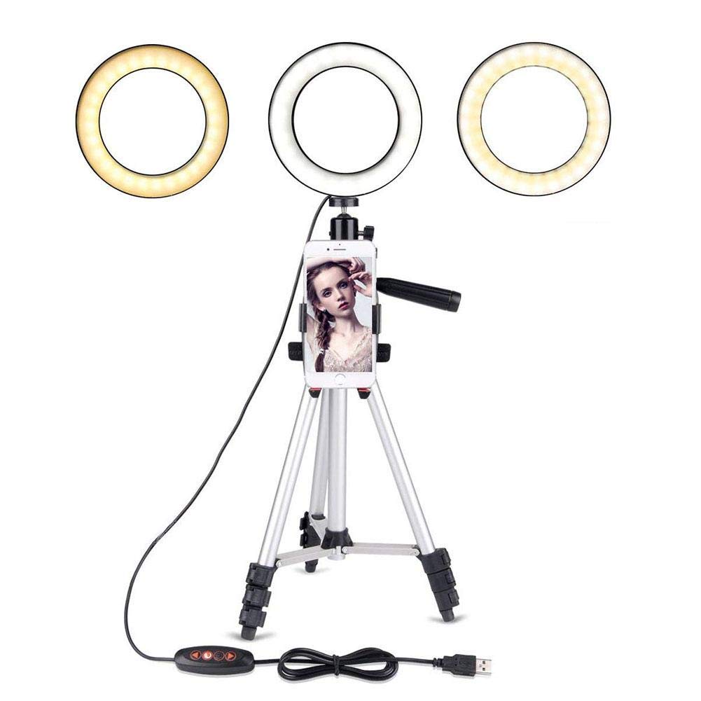 ring Light with Tripod Stand for Video and Makeup Mini LED Camera Light with Cell Phone holder Desktop LED Lamp with 3 Light Modes & 11 Brightness Level