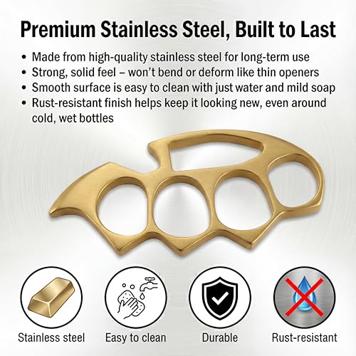 Image of QUALIFT Stainless Steel Bottle Opener - Compact Beer Opener, Cool Gadgets for Men Daily Life, Home, Bar, Kitchen & Travel Camping Tools, Rust-Resistant, Easy to Use (Golden)