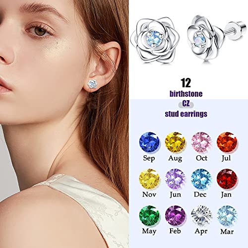 Thunaraz Hypoallergenic Birthstone Stud Earrings For Women Butterfly Flower Heart Cz Screw Back Earrings Jewelry Gift For Birthday Christmas #TOP4