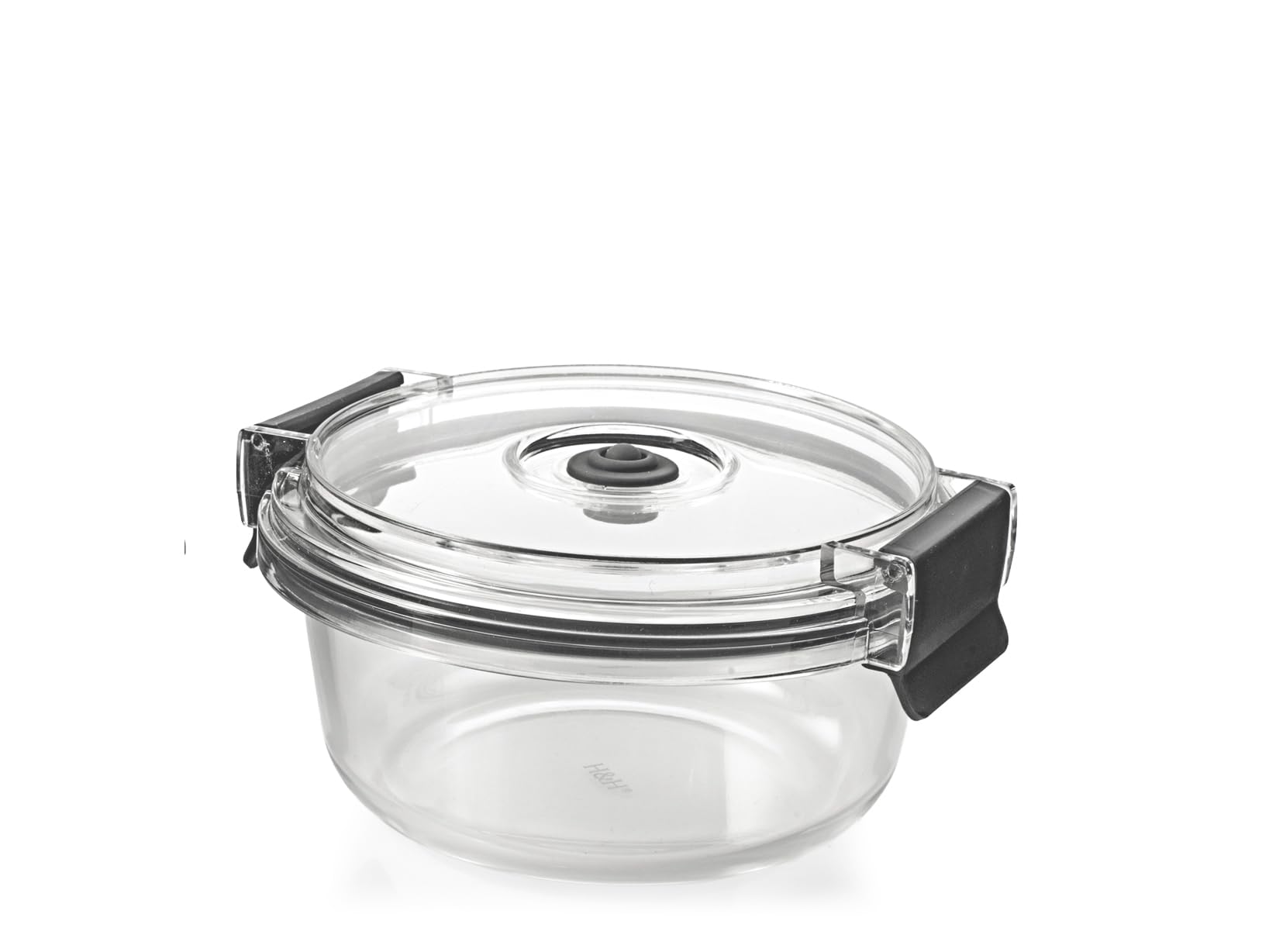 H&H Borosilicate Glass Container 640 ml with Airtight Lid and Vacuum Valve, Round Diameter 15 cm, Oven and Microwave (Without Lid), Dishwasher Safe