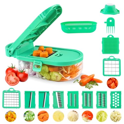 12-in-1 Vegetable Chopper, Dicer, Professional 8 Blades, Onion Chopper, Potato Slicer, Cheese Grater, Stainless Steel Blade, Home Essentials & Kitchen Gadgets, Budget-Friendly