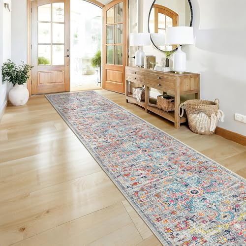 Pauwer Boho Hallway Runner Rug 2'6'' x 14' Washable Entryway Area Rugs Non Slip Farmhouse Vintage Floor Mat Long Carpet Runner for Hallways Laundry Room Kitchen Bathroom Bedroom