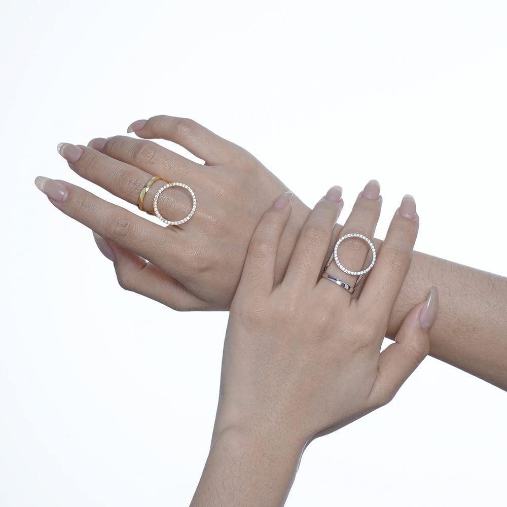 Anello In Argento 925 Da Donna,Anelli Regolabili Per Le Donne Scavano Rotondi In Argento Sterling 925 Con Zirconi Anelli Di Eternità Micropavimentati Fedi Nuziali Placcate Oro Anelli Di Promessa Pe