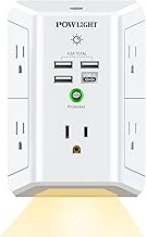 Outlet Extender with Night Light, USB Wall Charger, POWLIGHT 5-Outlet Surge Protector Power Strip with 4 USB Ports, 1680 J...