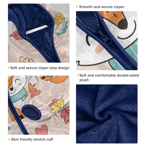 Foxes Leaves Hearts and Scarves Toddler Fleece Jacket Girl Boys Hooded Fleece Jacket Coat Warm Outwear Zip-up 3-10T3