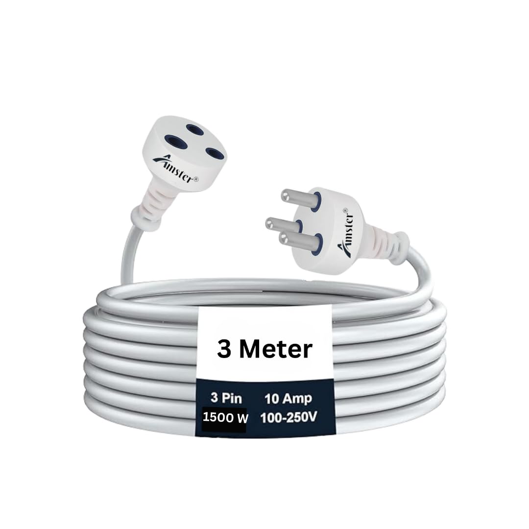 AMSTER 3 Meters Heavy Duty Long Wire Cord, Single Outlet Socket, 10A Expandable Electric Extension, Extension Board, 3 Pin Plug Extension Cord for Indoor Outdoor Use (3M/White)-1PCS (B0D47CF7WK) Amazon Price History, Amazon Price Tracker