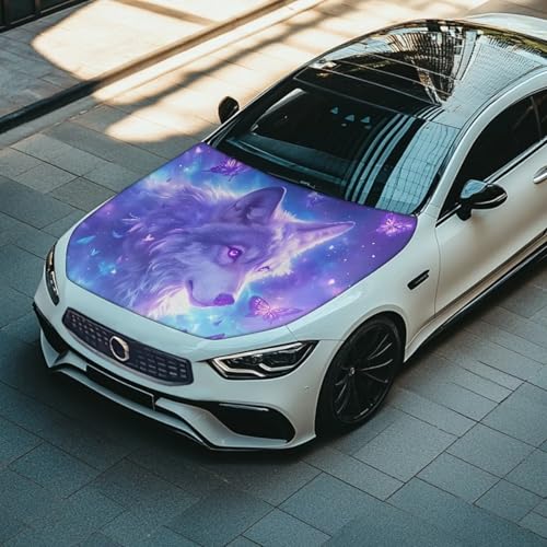 Image of 59x39 Inch Cool Wolf Butterfly Car Hood Cover Protector Waterproof Sun-Proof Auto Hood Flag Universal Automotive Exterior Accessories for SUV Sedans Trucks