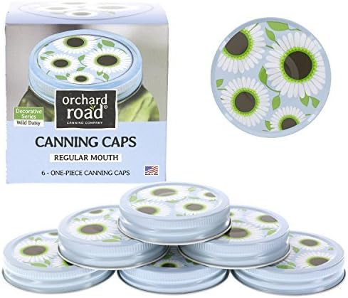 Mason Jar Lids - Decorative Canning Caps Fit Regular Mouth Mason Jars - Wild Daisy Design - Pack of 6 Model: 511_WildDaisy (Home & Kitchen)